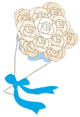 結婚式のブーケトスのデザインに使える、白いバラの花束のイラスト