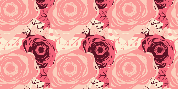 丁寧に描き込んだバラの花を大胆に使ったイラストパターン素材