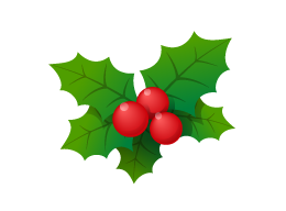 クリスマスのデザインのワンポイントに使えるヒイラギの葉と実のアイコン。
