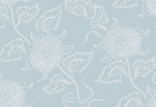 淡いブルーと細いラインが繊細な雰囲気の花柄パターン素材