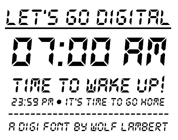 目覚まし時計のアラームに表示されるようなデジタル文字フォント