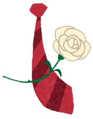フリー素材 ワンポイントで使いやすい父の日のデザイン向けのネクタイとバラの花のイラスト
