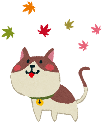 無料素材 猫と紅葉したもみじがとっても和むかわいいイラスト素材