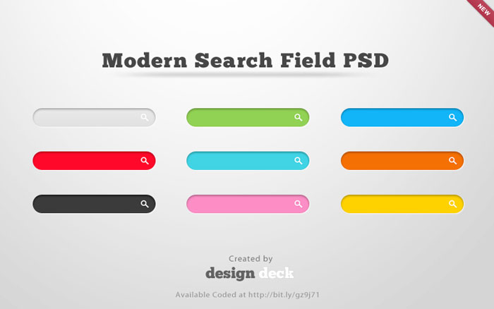 角丸デザインのシンプルなサーチフォームPSD。カラーバリエーションは9種類。