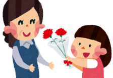 勤労感謝の日にお母さんへ花をプレゼントする娘のイラスト素材