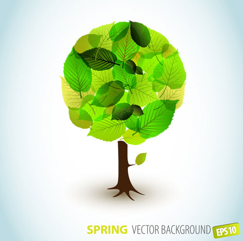 生命力いっぱいの春の木をイメージしたエコな雰囲気のイラスト素材