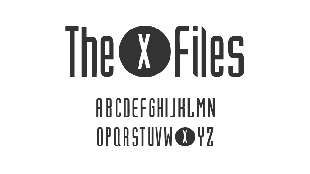 X-Filesをテーマにしたフリーフォント。縦長シルエットと丸で囲まれた「X」がアクセント。