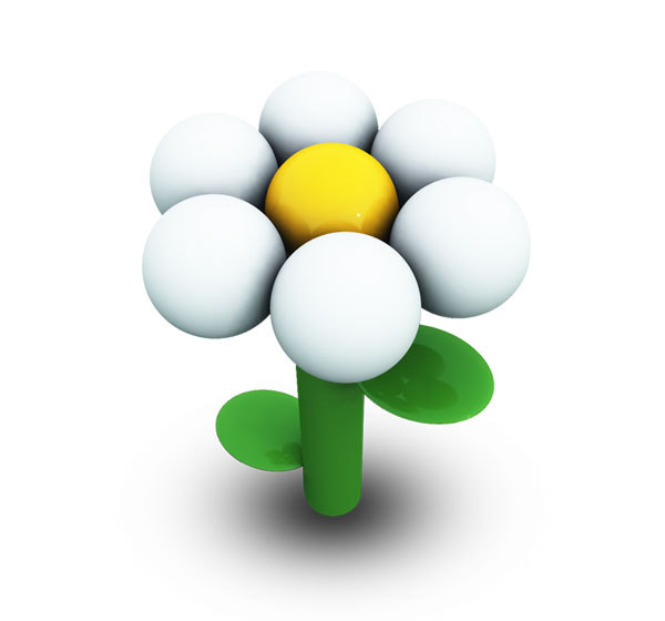 昔のゲームのアイテム風のカッチリとした3DCGのデイジーの花のアイコン