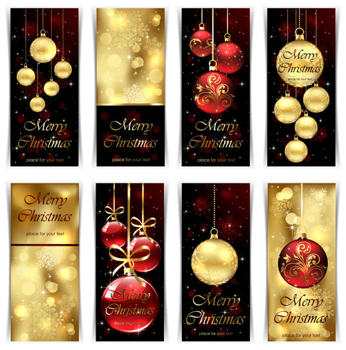 キラキラと輝くゴージャスなツリー飾りのクリスマスカードのイラストテンプレート