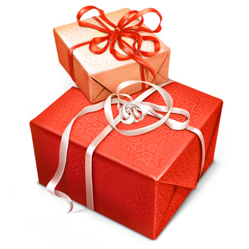 赤とピンクのプレゼント箱のイラストアイコン素材。誕生日やクリスマスのデザインに。