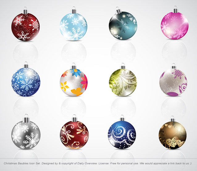 きらきら輝くクリスマスボールのイラストアイコン素材12個セット