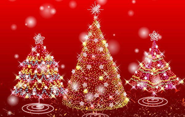フリー素材 クリスマスツリーのイルミネーションをデザインしたロマンチックなベクターイラスト