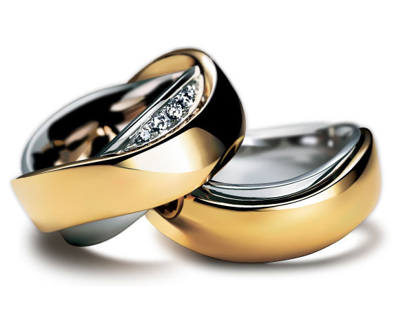 金属の質感や宝石の輝きまでリアルな結婚指輪のベクターイラスト