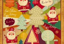 コミカルなサンタがかわいい、クリスマスと新年をテーマにしたベクターイラスト