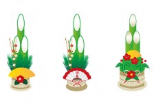 いろいろな飾り付けがかわいいお正月の門松のイラストセット