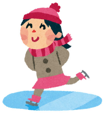 フリー素材 笑顔でアイススケートを滑る女の子のかわいいイラスト