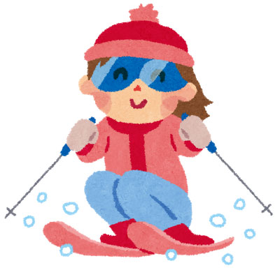 冬のスポーツの定番、スキーをしている女性のイラスト