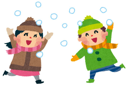 無料素材 雪合戦をする男の子と女の子のイラスト 元気で楽しい雰囲気