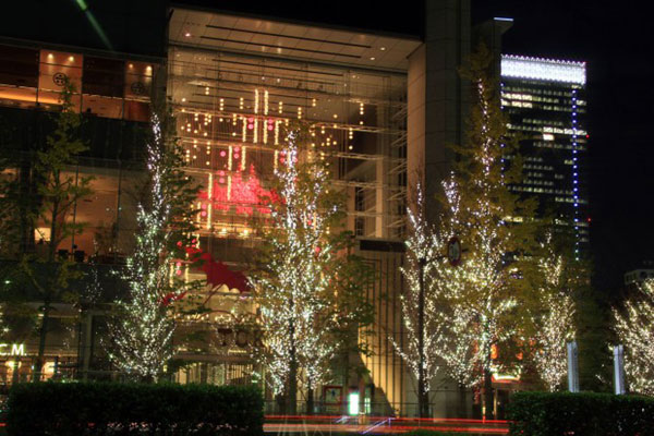 無料素材 丸の内のビル街のクリスマスイルミネーションを撮影した写真素材