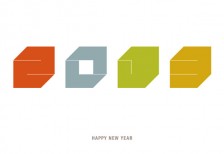 2013巳年の年賀状テンプレート。カラフルなキューブで2013の文字を作ったシンプルデザイン