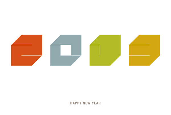  2013巳年の年賀状テンプレート。カラフルなキューブで2013の文字を作ったシンプルデザイン