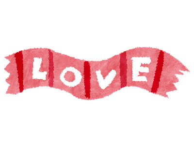 Love の文字がかわいい手編みのマフラーのバレンタインデーイラスト