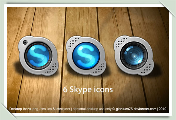 Skypeのデスクトップアイコンセット。ロゴやWebカメラのレンズのアイコン6種類