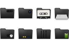 黒を基調にしたクールなフォルダアイコンセット。音楽や写真などのメディアファイル他32種類