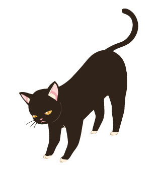 黒猫のベクターイラスト。おしりを上げたポーズやふてぶてしい表情がかわいい雰囲気