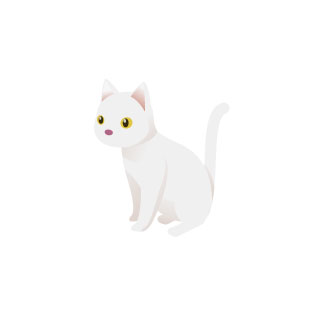 白猫のイラスト。真っ白の毛並みと行儀よくお座りしたポーズがとってもかわいい雰囲気