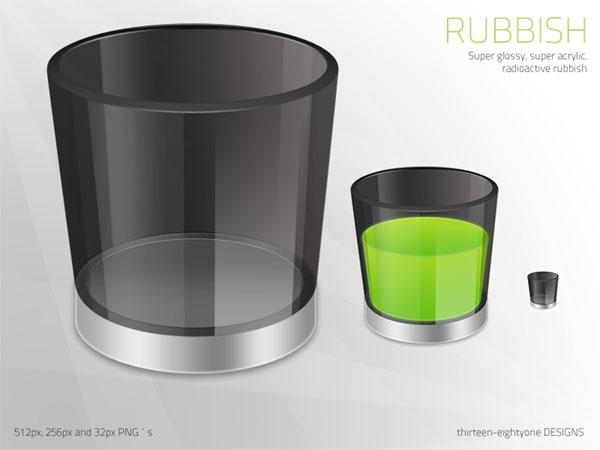 透明な容器に入った液体のようなデザインがクールなゴミ箱アイコン
