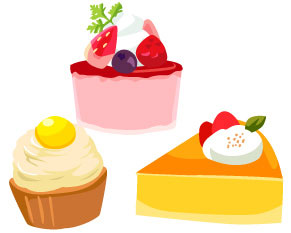 無料素材 3種類のケーキを描いたかわいいイラスト カラフルな色合いが美味しそう