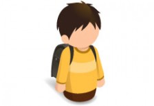 黄色い服を着た小学生の男の子のイラストアイコン。学校のデザインやビジネス資料に。
