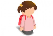 小学生の女の子のイラストアイコン。赤いランドセルとツインテールの髪型が子供らしいデザイン。