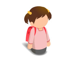 無料素材 小学生の女の子のイラストアイコン 赤いランドセルとツインテールの髪型が子供らしいデザイン