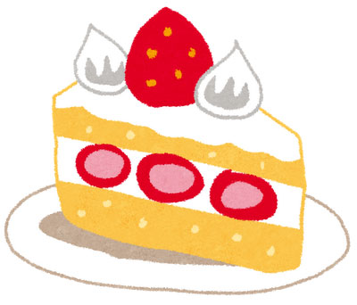 いちごのショートケーキのイラスト。真っ赤なイチゴやホイップクリームが可愛い雰囲気。