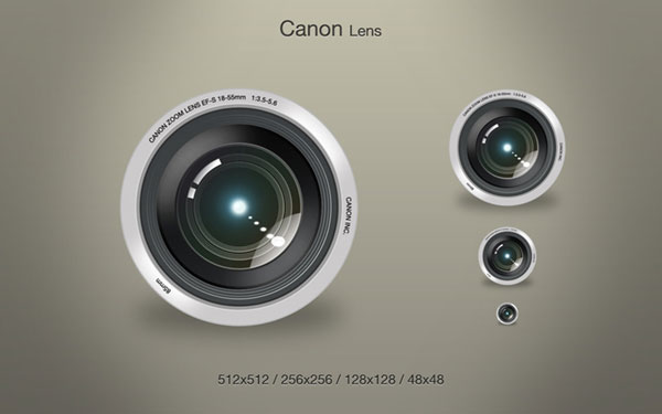 Canonのレンズをモチーフにしたリアルなアイコン素材