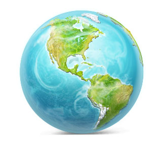 地球を描いたイラストアイコン。ブルーの海とグリーンの大地が綺麗。
