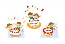 誕生日のお祝いのケーキを描いたイラストセット。とってもかわいいデザイン。
