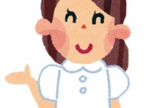 笑顔で案内をしてくれる看護婦さんのかわいいイラスト。病院や健康診断のデザインに。