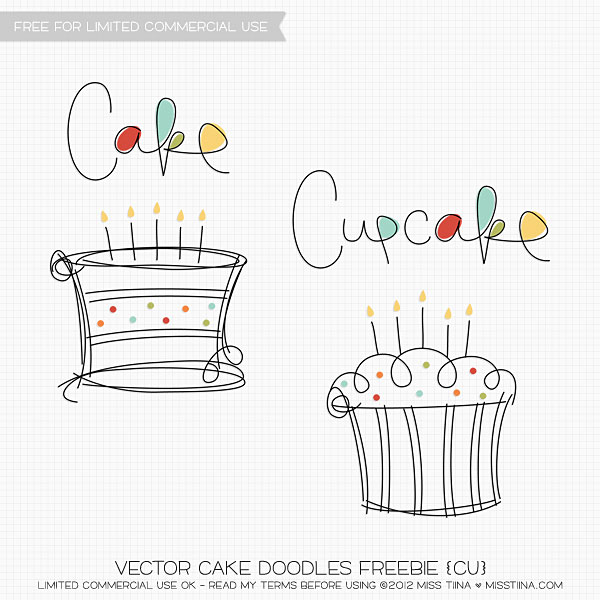 フリー素材 ホールケーキとカップケーキの誕生日のベクターイラスト 細いラインで描いたシンプルなデザイン