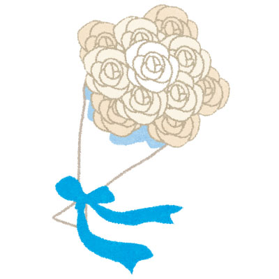 フリー素材 白いバラの花束のイラスト 結婚式のブーケのデザインに