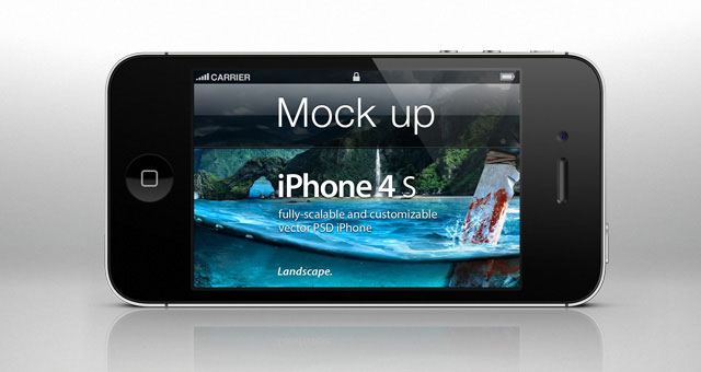 iPhone4Sのランドスケープ表示のモックアップテンプレートPSD