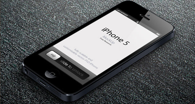 iPhone5を斜め上から見た3DベクターPSD素材。立体感やボタン描き込みがリアル。
