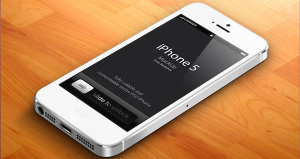 iPhone5のモックアップ用ベクターテンプレート。斜め上から見下ろしたリアルなデザイン。