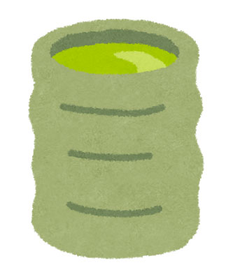 緑茶が入った湯のみを描いたイラスト。まったりとした雰囲気。