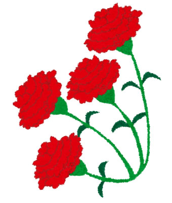 無料素材 母の日のカーネーションを描いたイラスト 1つの茎に4つの花が咲いたデザイン