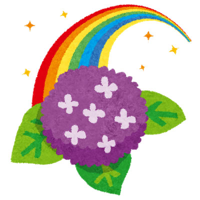 フリー素材 虹と紫陽花を描いたフリーイラスト 梅雨や雨上がりのデザインに
