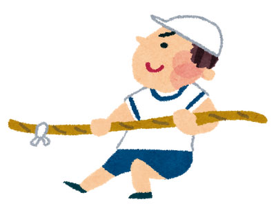 綱引きをする男の子のイラスト。運動会のデザインに。