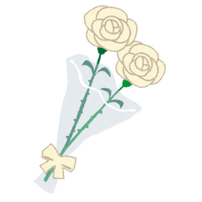 白いバラの花束を描いたフリーイラスト。繊細で綺麗なイメージ。